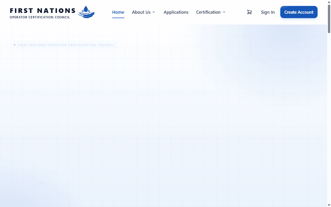 Homepage screenshot of the First Nations Operator Certification Council website