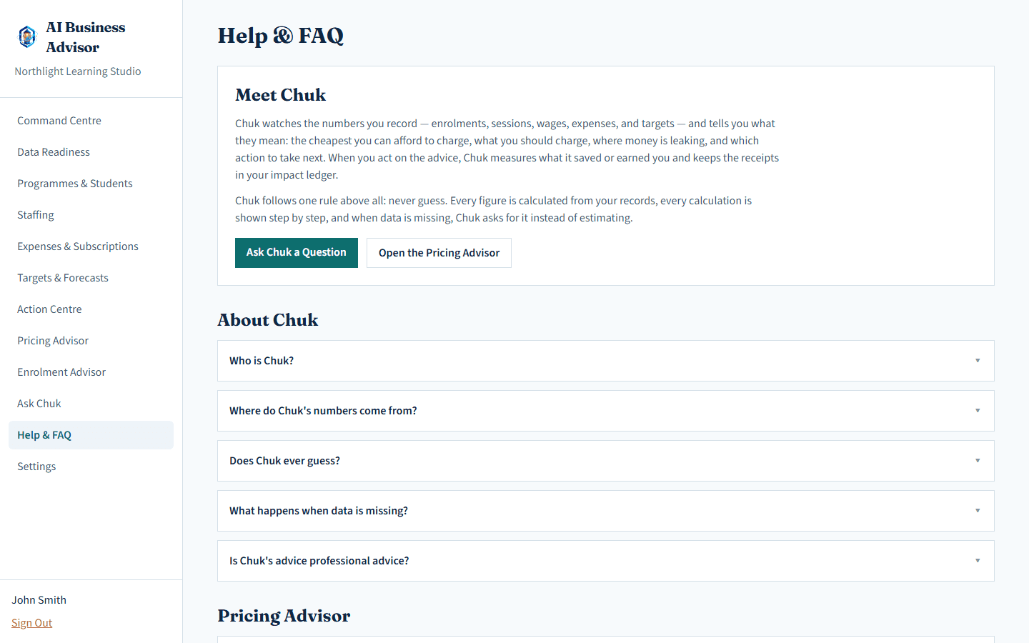 Help and FAQ page introducing Chuk and its no-guessing rules