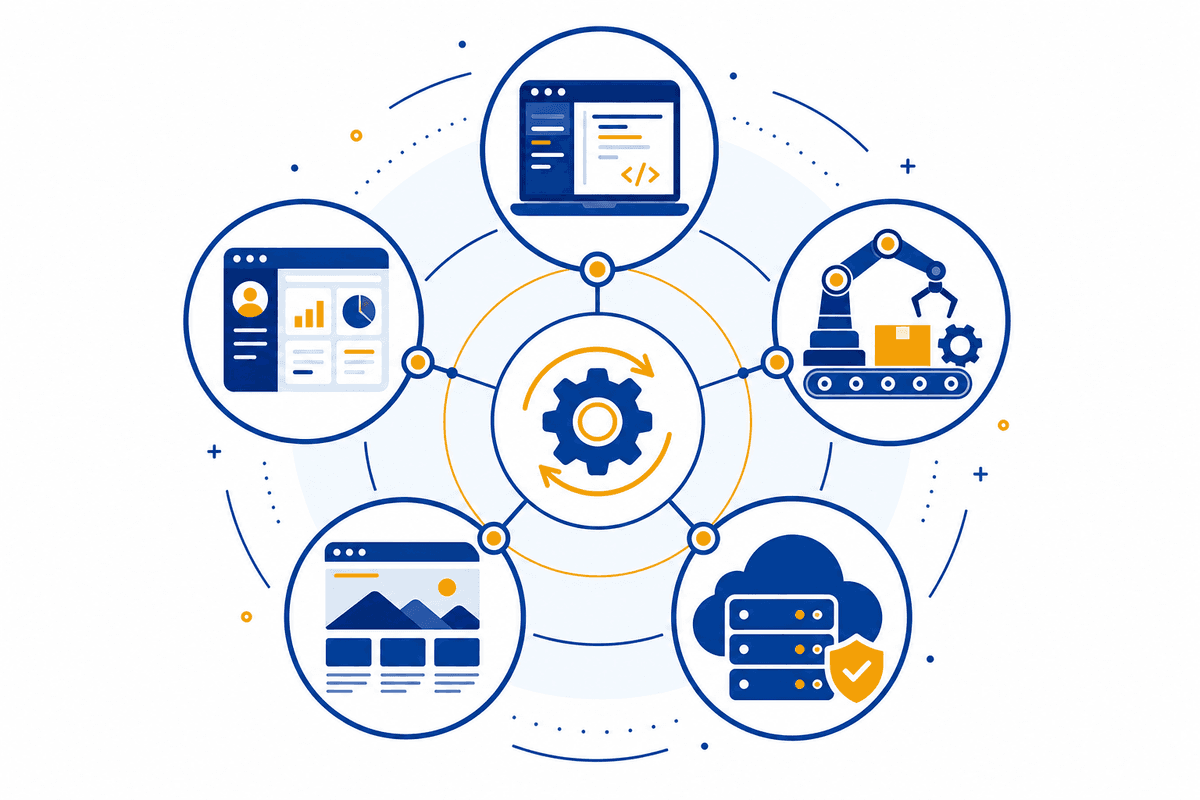 Illustration representing our software, portal, automation, website, and hosting services