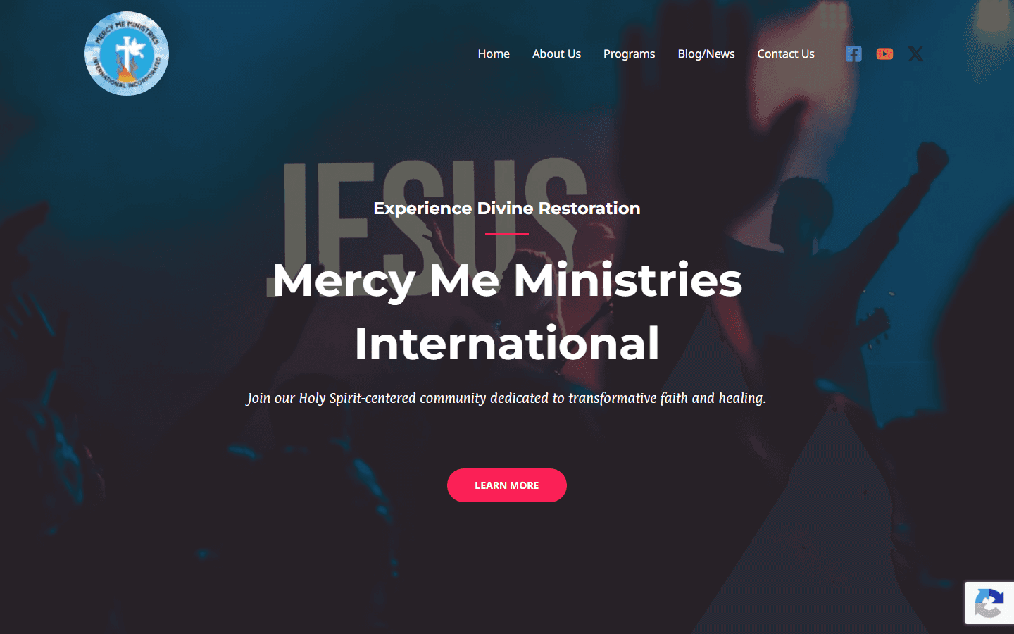 Homepage screenshot of Mercy Me Ministry International website