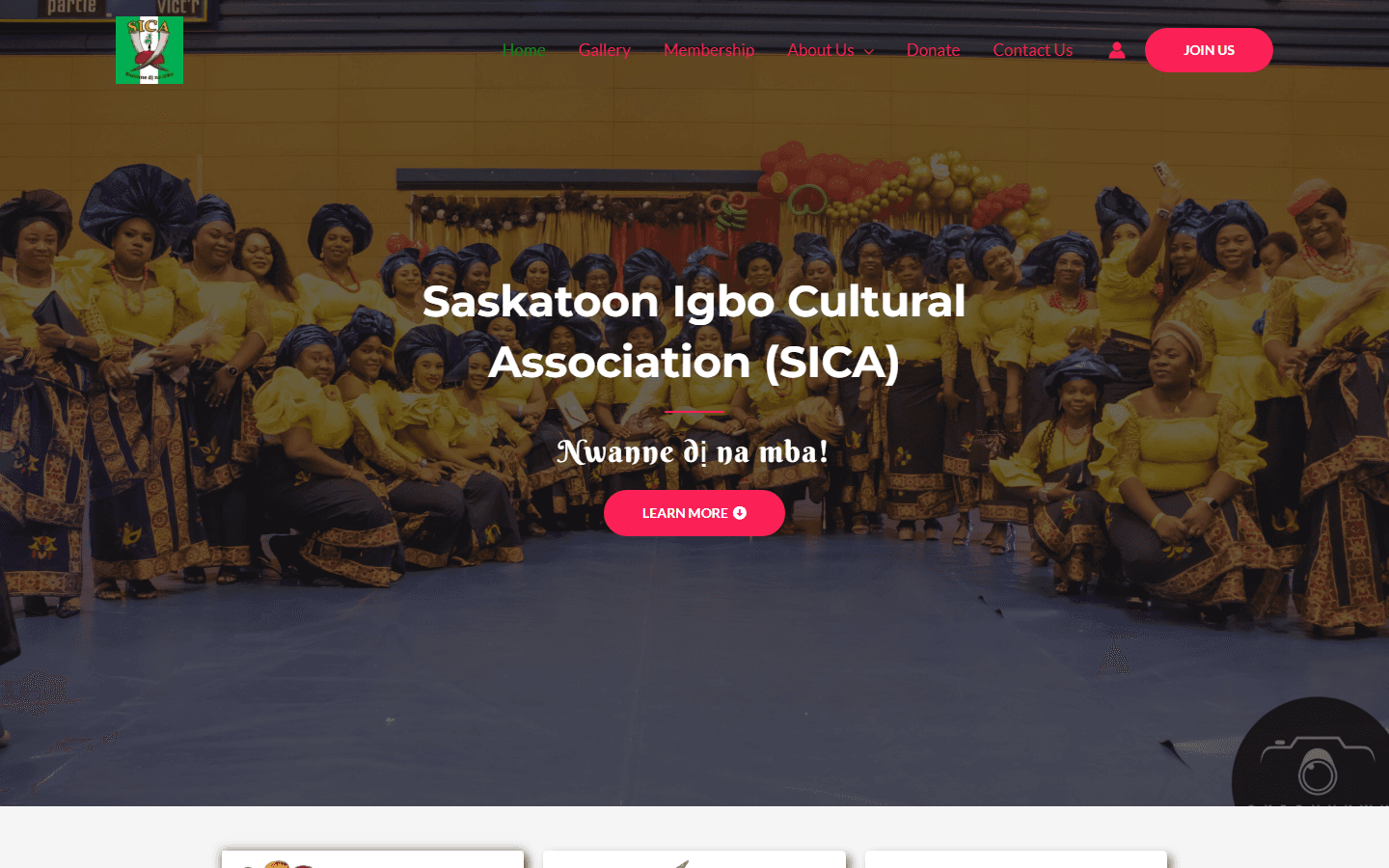 Homepage screenshot of Saskatoon Igbo Cultural Association website