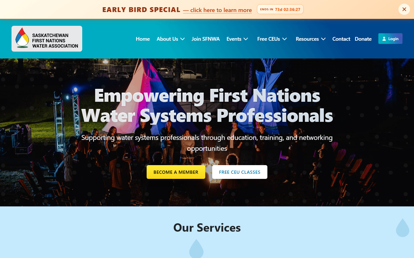 Homepage screenshot of Saskatchewan First Nations Water Association website