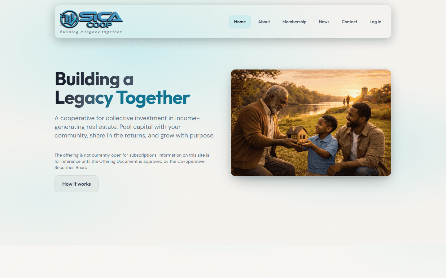 Homepage screenshot of SICA Community Investment Cooperative website