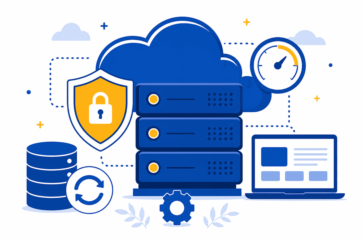 Illustration representing cloud hosting and website support