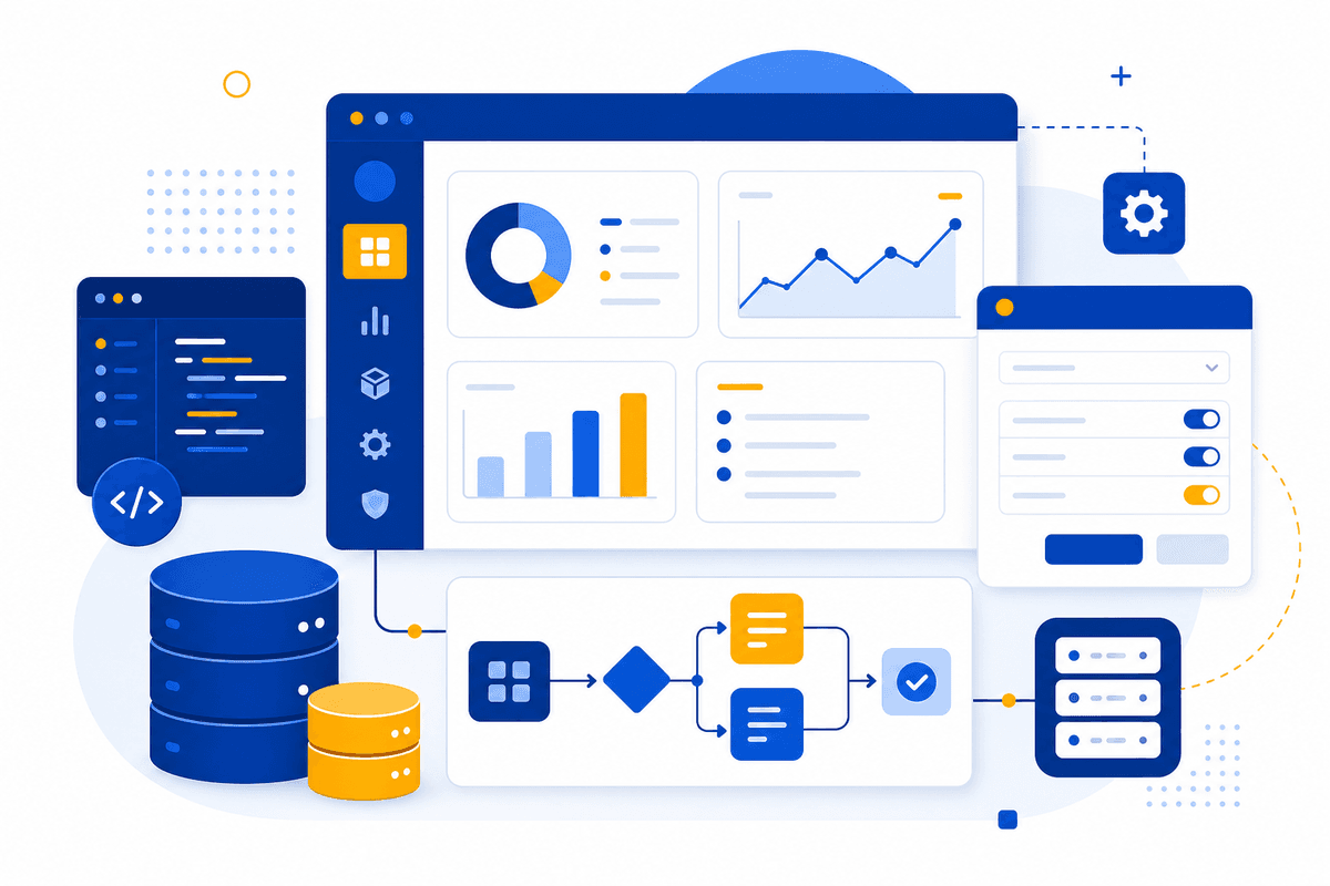 Illustration representing custom software development and business dashboards