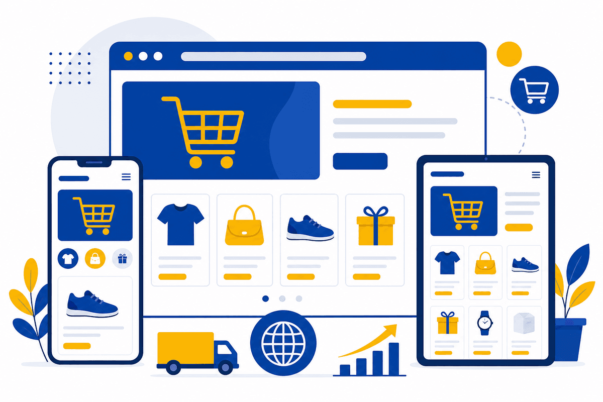Illustration representing business websites and e-commerce